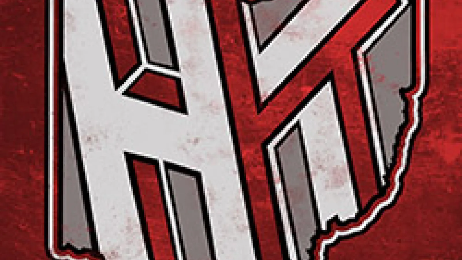 Huntertones logo in scarlet and gray
